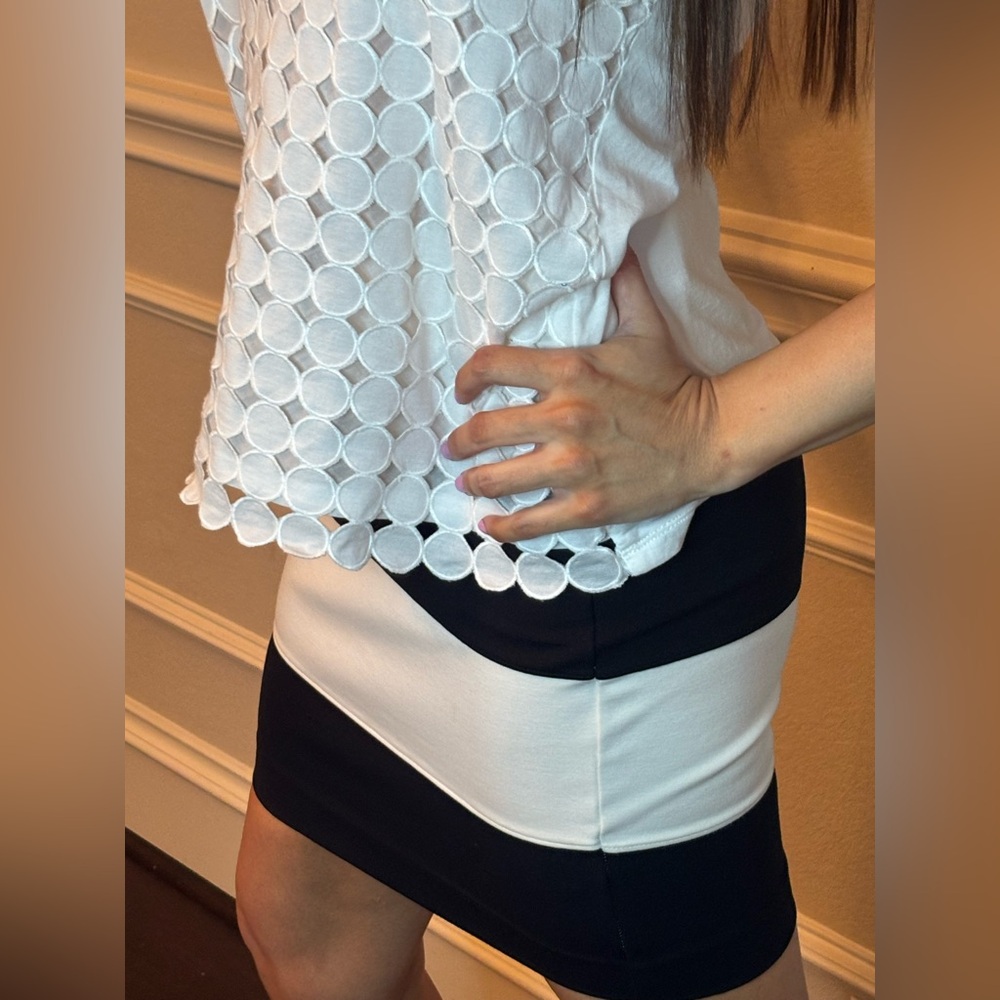 LOFT Gray and Black Pencil Skirt Knee-Length Work